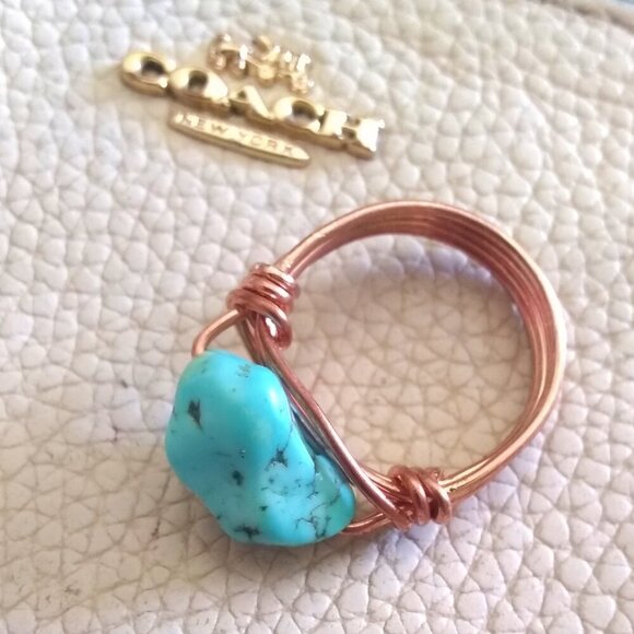 Size 8 ~ Modern Mystic Western Chic ~ Copper & Turquoise Magnesite Nugget Ring - Picture 8 of 13